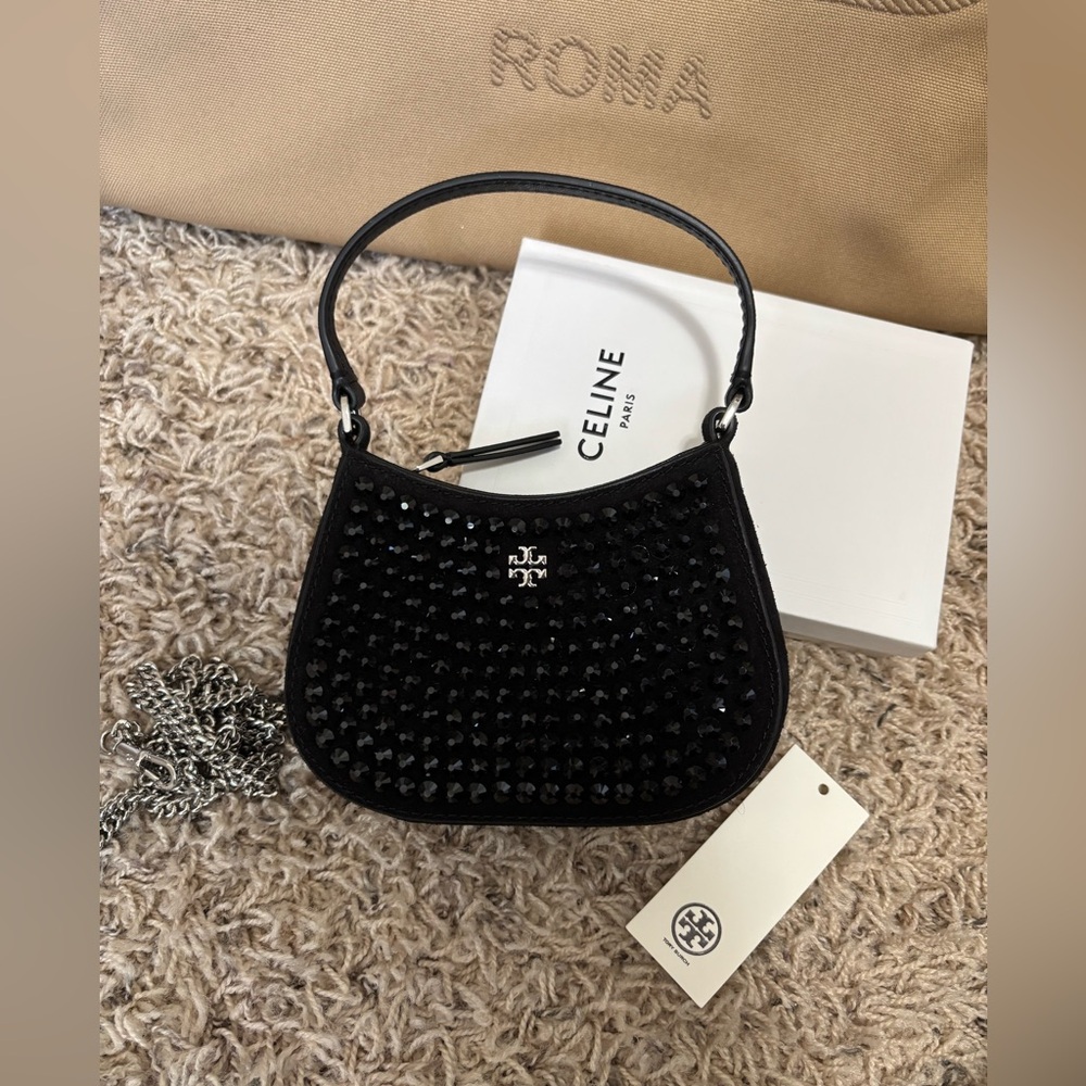 Tory Burch Emerson Crystals Chain Nano Bag Crossbody Black *Discontinued item*